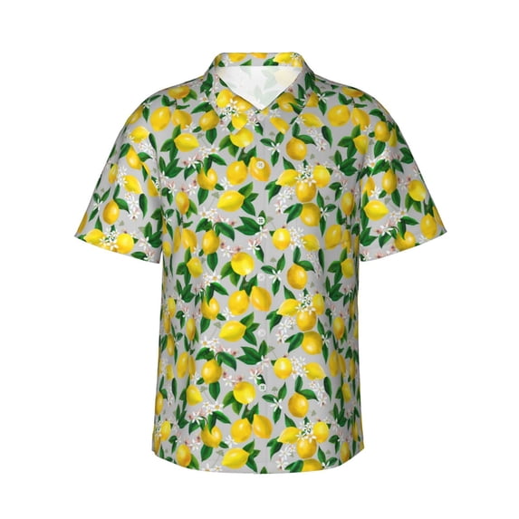 Uemuo Lemon1 Printed Regular Fit Short Sleeve Casual Hawaiian Shirt for Men,Aloha shirt,Tropical shirt,Floral print shirt,Vacation Beach shirt-Large