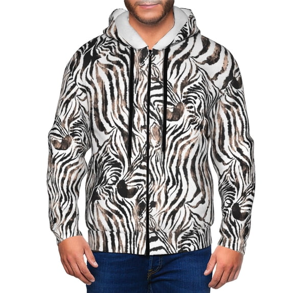 Uemuo Leopard And Zebra for Men's Fashion Full-zip Hoodies & Sweatshirts with Kangaroo Pocket, Zip-up Hooded Sweatshirt, Moisture Wicking & Breathable-Large