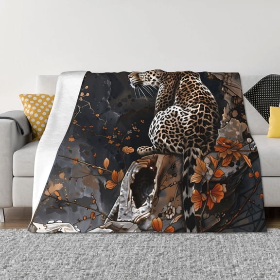 Uemuo Leopard On Tree Branch Printed Throw Blanket for Couch, Fluffy Fuzzy Blankets for Bed, Sofa, Cozy Flannel Faux Fur Blanket-