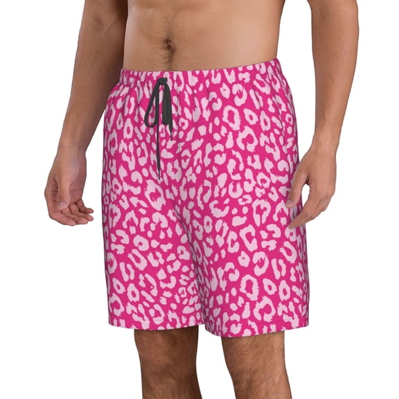 Uemuo Leopard Pattern Men's Swim Trunks Hawaiian Beach Bathing Suit Swimsuits Beach Quick-Dry Shorts with Pockets-Medium