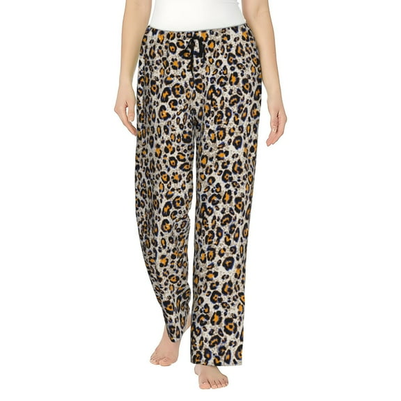 Uemuo Leopard Pattern Women's Wide Leg Palazzo Lounge Pants with Pockets Light Weight Loose Comfy Casual Pajama Pants-Small