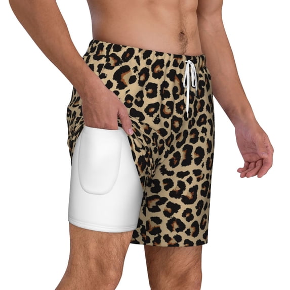 Uemuo Leopard Print-1 Pattern Mens Swim Trunks Quick Dry Board Shorts with Mesh Lining, Stretch Beach Shorts Quick Dry No-Chafing Board Shorts-X-Large