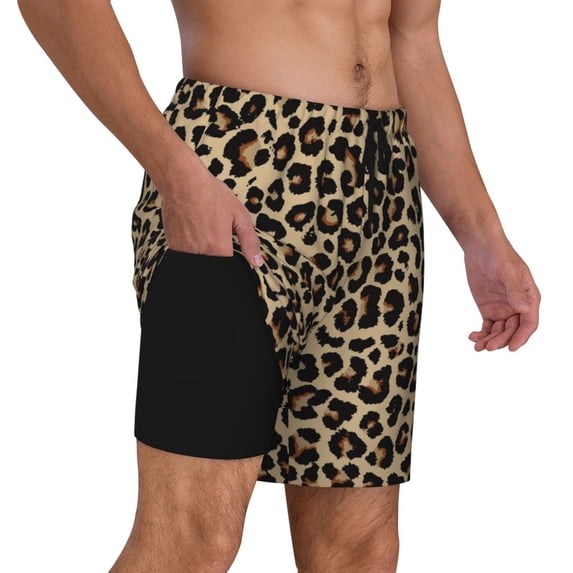 Uemuo Leopard Print-1 Pattern Mens Swim Trunks Quick Dry Board Shorts with Mesh Lining, Stretch Beach Shorts Quick Dry No-Chafing Board Shorts-Medium