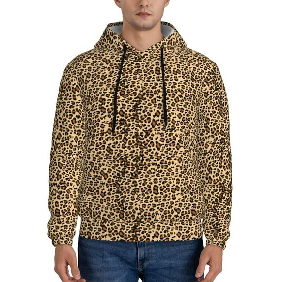 Uemuo Leopard Print Brown Pattern Men's Hoodie - Casual Pullover Hoodie with Kangaroo Pocket, Stylish Hooded Sweatshirt for Everyday Wear-Large