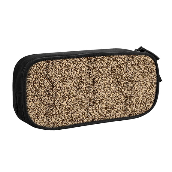 Uemuo Leopard Print Brown Printed Pencil Pen Case, Portable Pencil Pouch with Zipper, Compact Stationery Bag Makeup Bag, Pencil Bag for Home Office