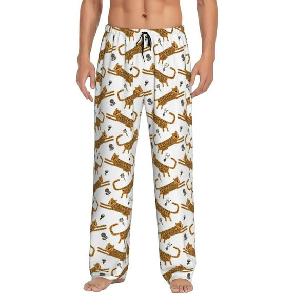 Uemuo Leopard Print Pattern Men's Wide Leg Palazzo Lounge Pants with Pockets Light Weight Loose Comfy Casual Pajama Pants-