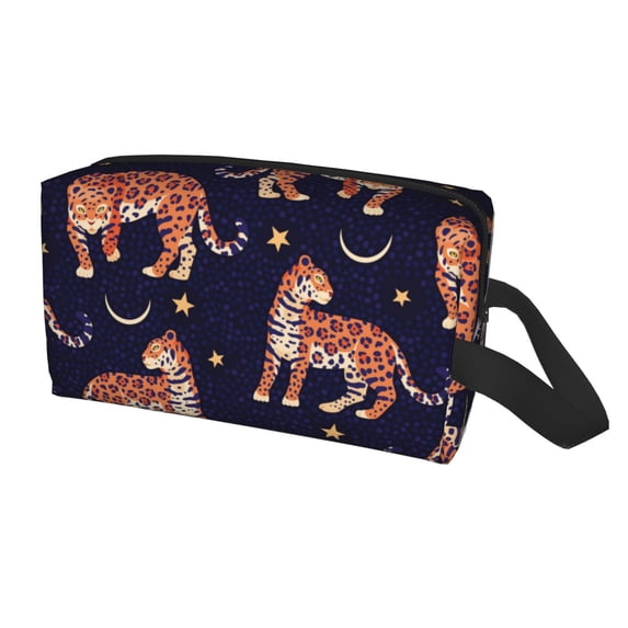 Uemuo Leopard Print Pattern Portable Toiletry Bags with Handle, Waterproof travel Make up Bags for Women, Large Capacity Travel Cosmetic Bags