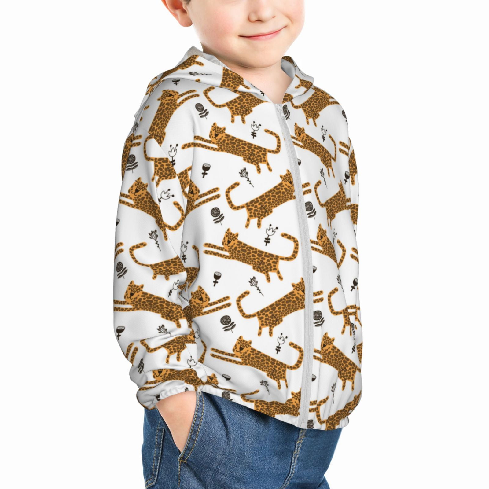 Uemuo Leopard Print Pattern Rash Guard For Boys Girls Long Sleeve Swim 