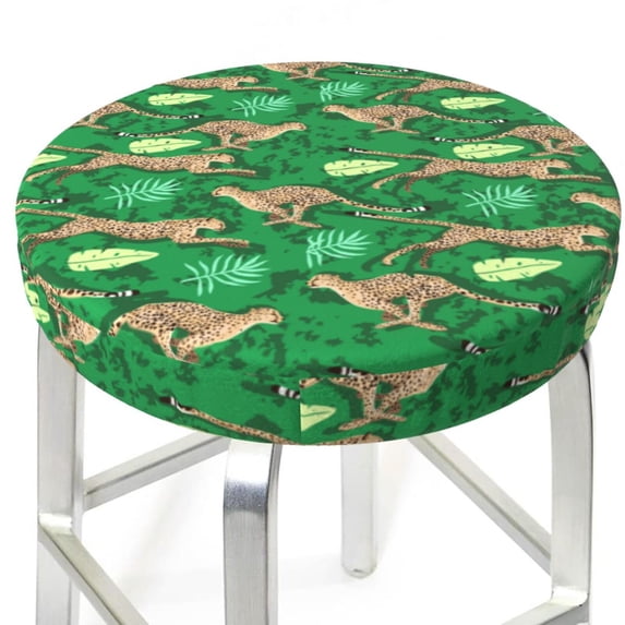 Uemuo Leopard Print Pattern Round Bar Stool Seat Covers Washable Stool Cushion Slipcover Elastic Bar Chair Covers-