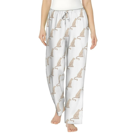 Uemuo Leopard Print Pattern Women's Wide Leg Palazzo Lounge Pants with Pockets Light Weight Loose Comfy Casual Pajama Pants-Medium