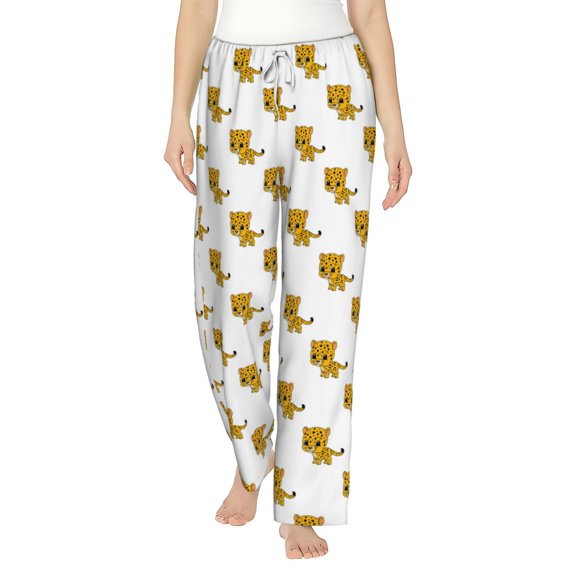 Uemuo Leopard Print Pattern Women's Wide Leg Palazzo Lounge Pants with Pockets Light Weight Loose Comfy Casual Pajama Pants-Small