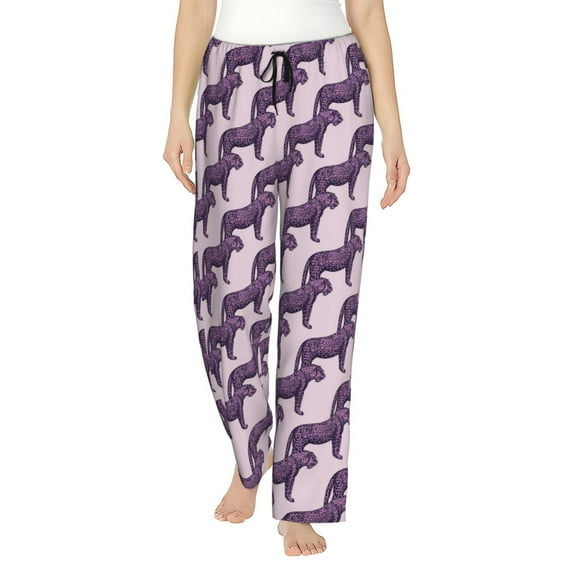 Uemuo Leopard Print Pattern Women's Wide Leg Palazzo Lounge Pants with Pockets Light Weight Loose Comfy Casual Pajama Pants-X-Large