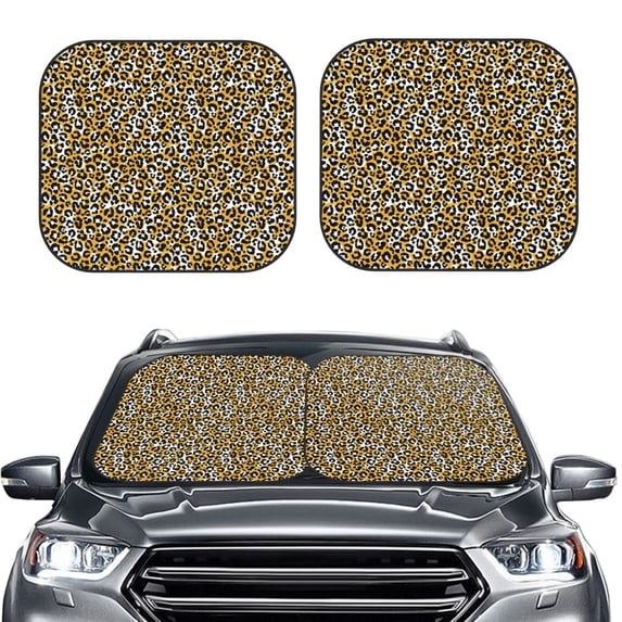 Uemuo Leopard Printed 2 PCS Car Windshield Sun Shade, Auto Sun Heat and UV Rays Blocker, Foldable Automotive Front Window Sunshade Protector
