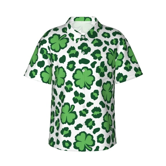 Uemuo Leopard print St. Patrick's Day Printed Regular Fit Short Sleeve Casual Hawaiian Shirt for Men,Aloha shirt,Tropical shirt,Floral print shirt,Vacation Beach shirt-X-Large