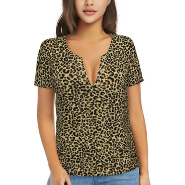 Uemuo Leopard1 Drawing Women's Deep V-Neck Low Cut Tops - Casual Loose Fit with Stainless Steel Loop, Soft, Breathable, Perfect for Office, Travel, and Daily Wear-Large