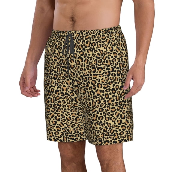 Uemuo Leopard2 Pattern Men's Swim Trunks Hawaiian Beach Bathing Suit Swimsuits Beach Quick-Dry Shorts with Pockets-Large