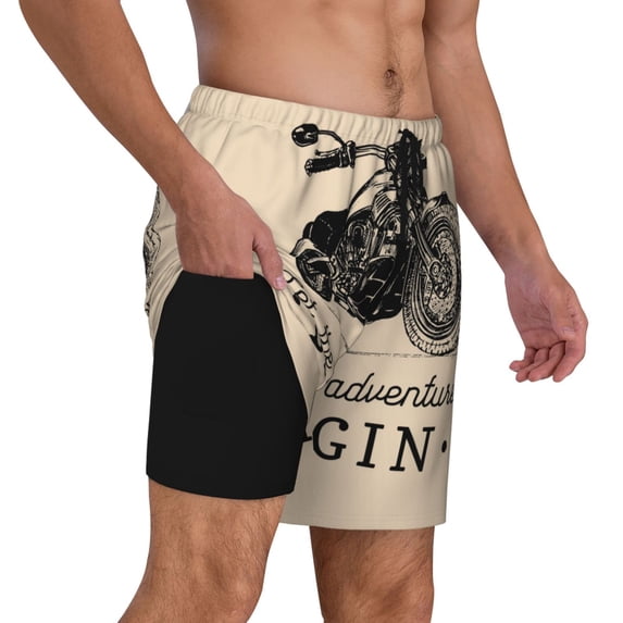 Uemuo Let The Adventure Begin Pattern Mens Swim Trunks Quick Dry Board Shorts with Mesh Lining, Stretch Beach Shorts Quick Dry No-Chafing Board Shorts-Large