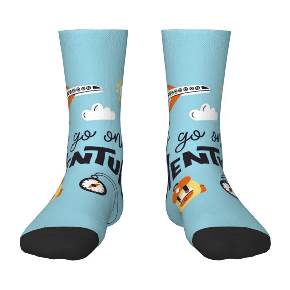 Uemuo Let's Go on an Adventure Printed Kids Boys Socks Seamless Crew Socks Crazy Funny Athletic Sport Socks for Children