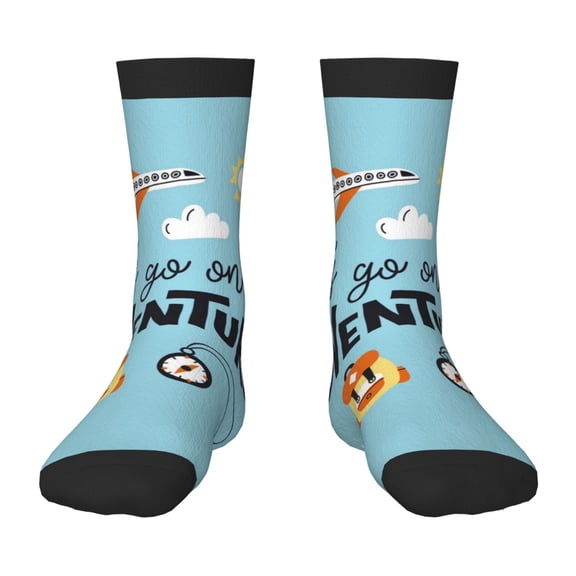 Uemuo Let's Go on an Adventure Printed Kids Boys Socks Seamless Crew Socks Crazy Funny Athletic Sport Socks for Children