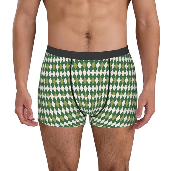 Uemuo Light Green Squares Pattern Men's Boxer Briefs,Trunk Anti-Chafing,Comfortable, Durable, and Stylish Underwear-Medium