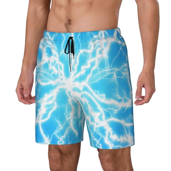 Uemuo Light blue flash Pattern Mens Swim Trunks Quick Dry Board Shorts with Mesh Lining, Stretch Beach Shorts Quick Dry No-Chafing Board Shorts-3X-Large