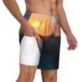 thumbnail image 1 of Uemuo Lighthouse At Sunset Coast Pattern Mens Swim Trunks Quick Dry Board Shorts with Mesh Lining, Stretch Beach Shorts Quick Dry No-Chafing Board Shorts-Small, 1 of 9