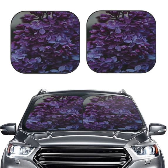 Uemuo Lilac Printed 2 PCS Car Windshield Sun Shade, Auto Sun Heat and UV Rays Blocker, Foldable Automotive Front Window Sunshade Protector