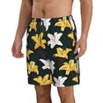 thumbnail image 1 of Uemuo Lilies Flowers Pattern Men's Swim Trunks Hawaiian Beach Bathing Suit Swimsuits Beach Quick-Dry Shorts with Pockets-Large, 1 of 9