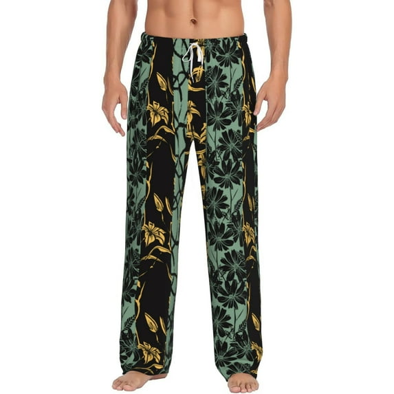 Uemuo Lilies Flowers Pattern Men's Wide Leg Palazzo Lounge Pants with Pockets Light Weight Loose Comfy Casual Pajama Pants-XX-Large