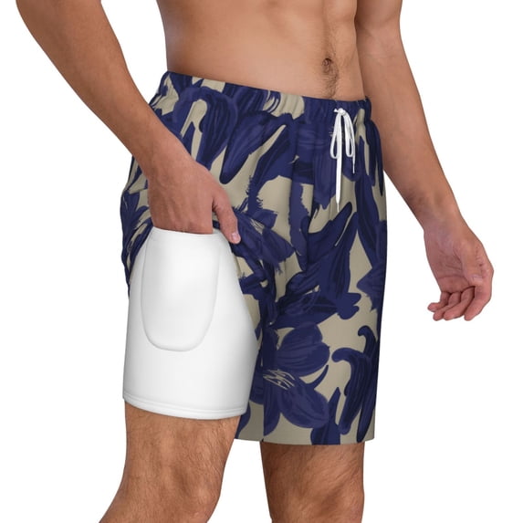 Uemuo Lilies Flowers Pattern Mens Swim Trunks Quick Dry Board Shorts with Mesh Lining, Stretch Beach Shorts Quick Dry No-Chafing Board Shorts-XX-Large