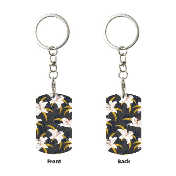 Uemuo Lilies Flowers Pattern Rectangular Metal Keychain - Durable, Stylish, and Personalized Key Ring for Men and Women,Engraved Keychain,Gift Slim Sturdy Keychain