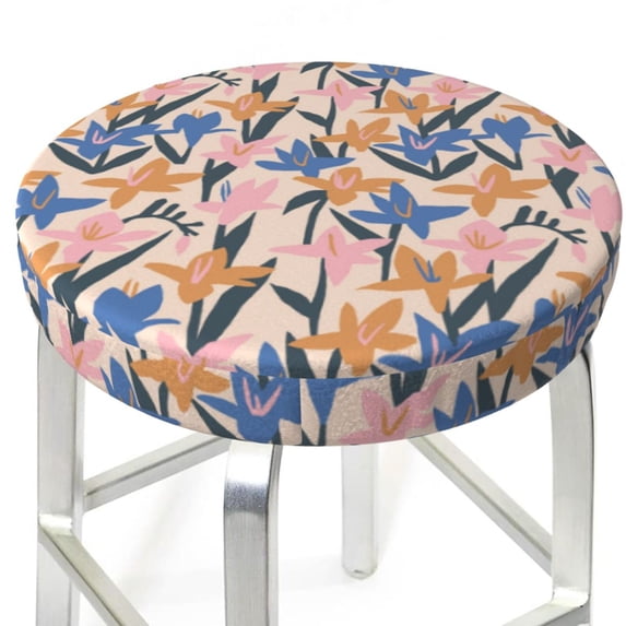 Uemuo Lilies Flowers Pattern Round Bar Stool Seat Covers Washable Stool Cushion Slipcover Elastic Bar Chair Covers-12 inch