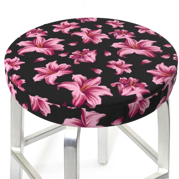 Uemuo Lilies Flowers Pattern Round Bar Stool Seat Covers Washable Stool Cushion Slipcover Elastic Bar Chair Covers-12 inch