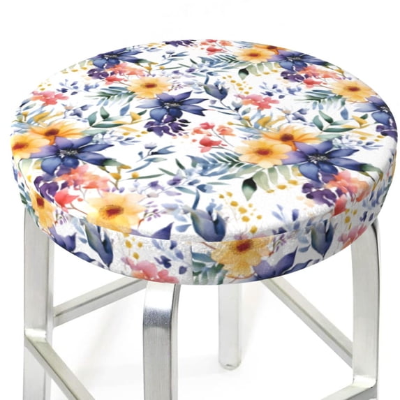Uemuo Lilies Flowers Pattern Round Bar Stool Seat Covers Washable Stool Cushion Slipcover Elastic Bar Chair Covers-12 inch