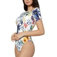 thumbnail image 1 of Uemuo Lilies Flowers Pattern Women's One Piece Short Sleeve Swimsuit Rash Guard Surfing Modest Quick-drying Swimsuit Beach Essentials-Large, 1 of 9