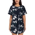 thumbnail image 1 of Uemuo Lilies Flowers Pattern Women's Short-Sleeved Pajama, Button-Front Loungewear, 2-Piece Summer Sleepwear, Elastic Drawstring Shorts-4X-Large, 1 of 7