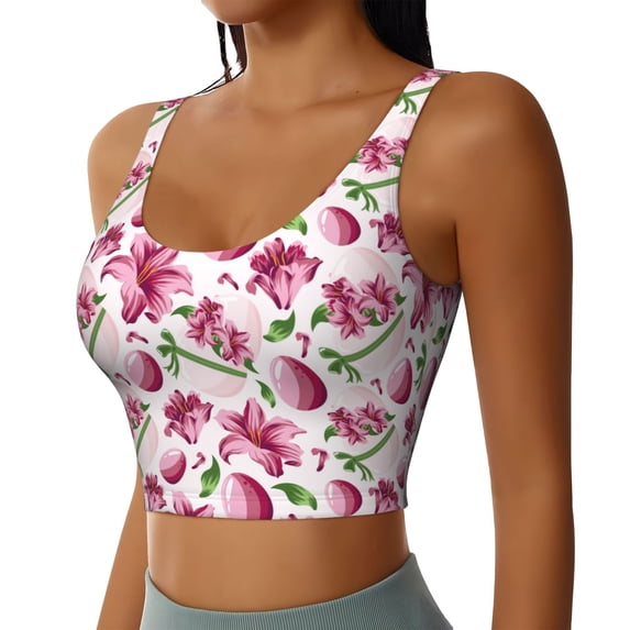 Uemuo Lilies Flowers Pattern Women's Sports Bra - High Impact Support, Breathable, and Comfortable Athletic Bra for Running, Yoga, and Workouts
