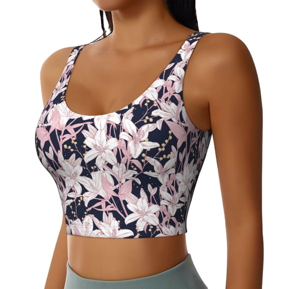 Uemuo Lilies Flowers Pattern Women's Sports Bra - High Impact Support, Breathable, and Comfortable Athletic Bra for Running, Yoga, and Workouts