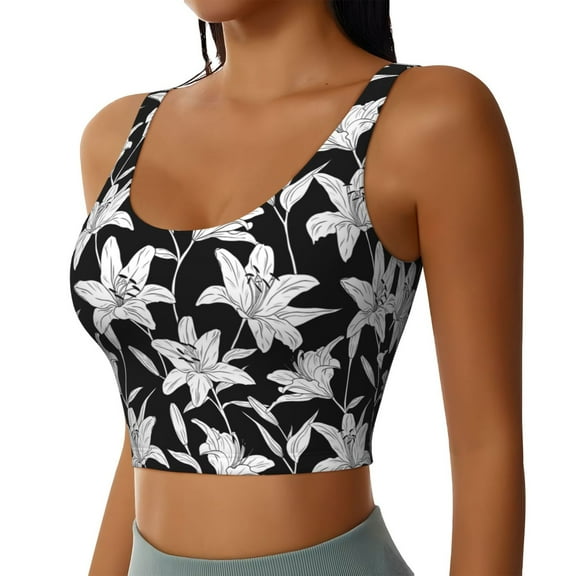 Uemuo Lilies Flowers Pattern Women's Sports Bra - High Impact Support, Breathable, and Comfortable Athletic Bra for Running, Yoga, and Workouts