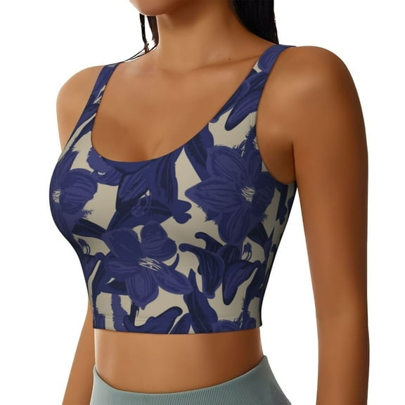 Uemuo Lilies Flowers Pattern Women's Sports Bra - High Impact Support, Breathable, and Comfortable Athletic Bra for Running, Yoga, and Workouts