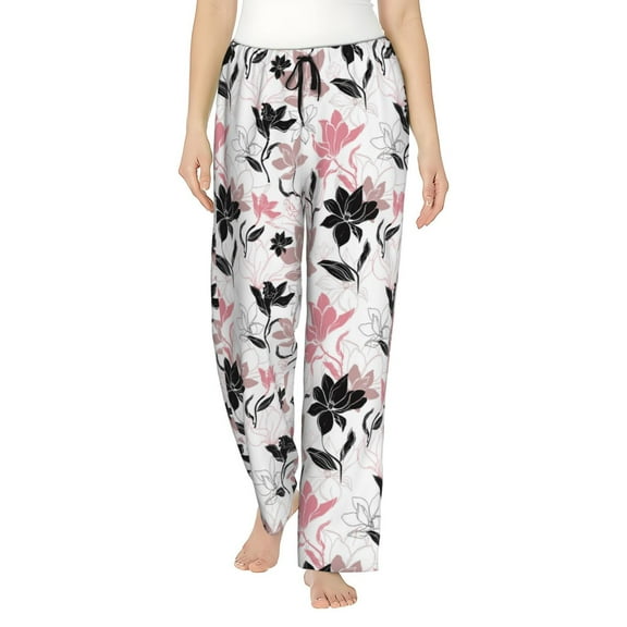 Uemuo Lilies Flowers Pattern Women's Wide Leg Palazzo Lounge Pants with Pockets Light Weight Loose Comfy Casual Pajama Pants-Large