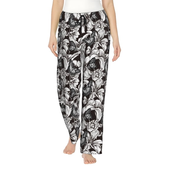 Uemuo Lilies Flowers Pattern Women's Wide Leg Palazzo Lounge Pants with Pockets Light Weight Loose Comfy Casual Pajama Pants-Medium