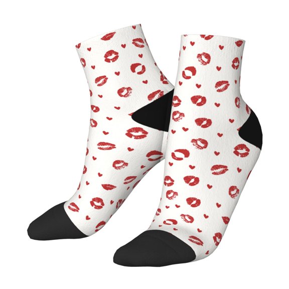 Uemuo Lips Kiss Printed Crew Socks, Moisture-Wicking Socks, Athletic Socks for Men Breathable Cushion Socks Casual Sport Socks for Running Traveling
