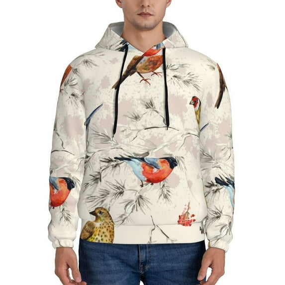 Uemuo Little Birds Pattern Men's Hoodie - Casual Pullover Hoodie with Kangaroo Pocket, Stylish Hooded Sweatshirt for Everyday Wear-XX-Large