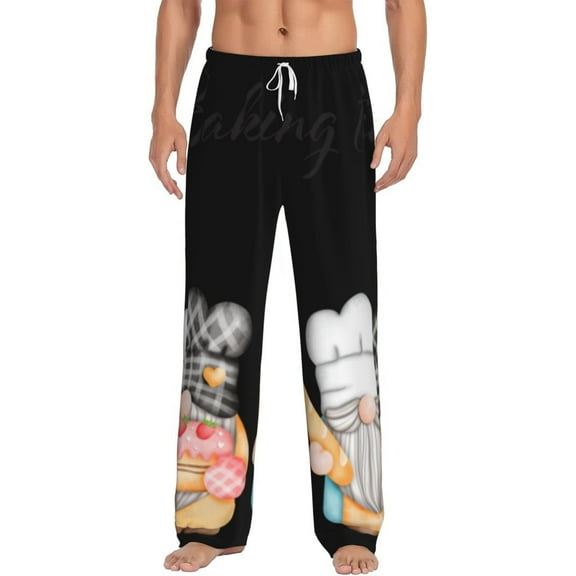 Uemuo Little Chef Gnome Pattern Men's Wide Leg Palazzo Lounge Pants with Pockets Light Weight Loose Comfy Casual Pajama Pants-Medium