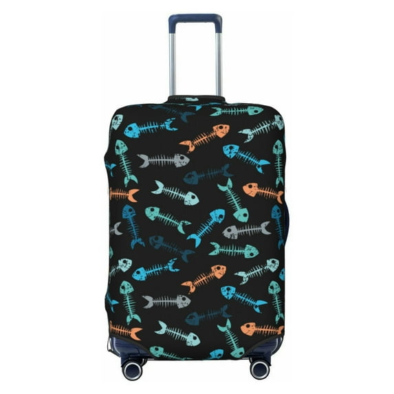 Uemuo Little Fish Skeleton Printed Washable Luggage Cover - Fashion Suitcase Protector Fits 18-32 Inch Luggage -Large
