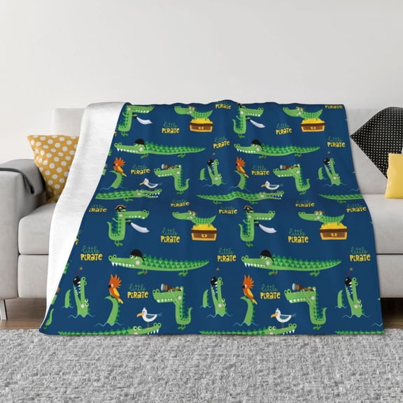 Uemuo Little Pirate Crocodile Printed Throw Blanket for Couch, Fluffy Fuzzy Blankets for Bed, Sofa, Cozy Flannel Faux Fur Blanket-40"x30"