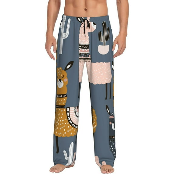 Uemuo Llama and Cactus Pattern Men's Wide Leg Palazzo Lounge Pants with Pockets Light Weight Loose Comfy Casual Pajama Pants-Small