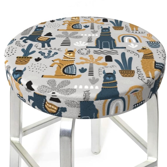 Uemuo Llama and Cactus1 Pattern Round Bar Stool Seat Covers Washable Stool Cushion Slipcover Elastic Bar Chair Covers-13 inch