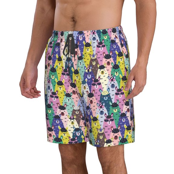 Uemuo Llamas Colorful Pattern Men's Swim Trunks Hawaiian Beach Bathing Suit Swimsuits Beach Quick-Dry Shorts with Pockets-Medium
